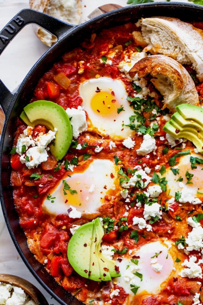 Shakshuka Eggs in skillet