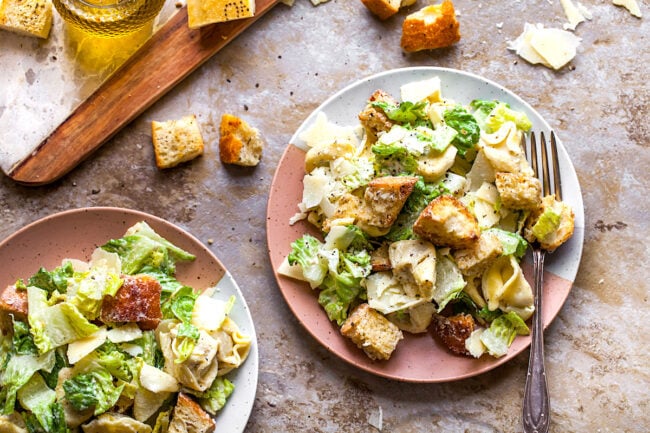 Tortellini Caesar Salad on plates