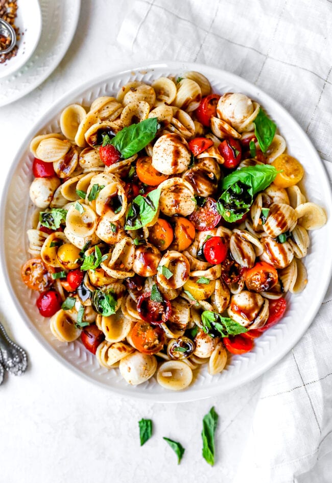 pasta salad in bowl.