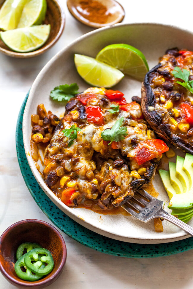 enchilada stuffed mushrooms on plate