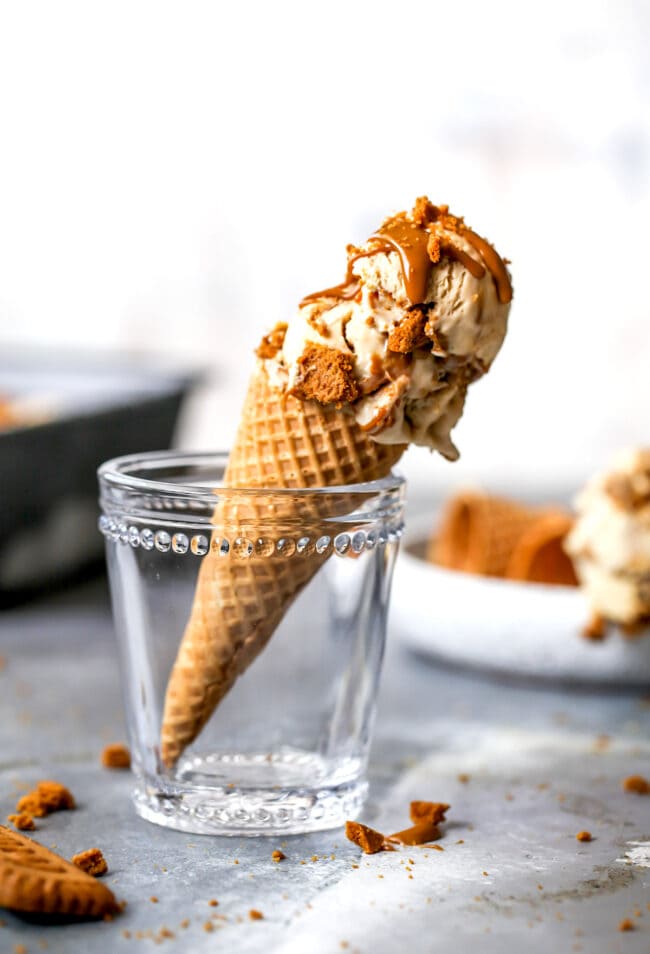 No Churn Biscoff Ice Cream cone