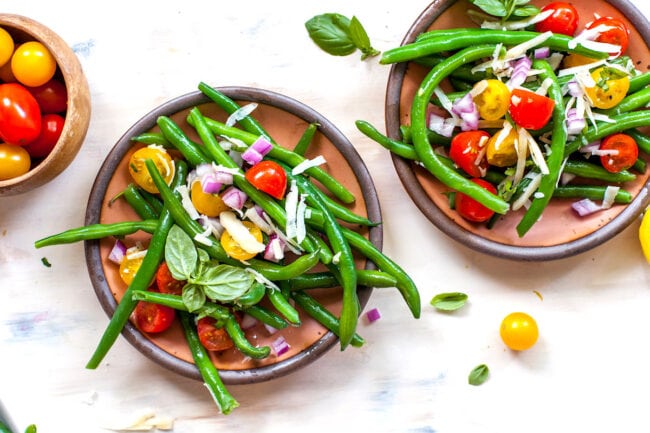 green bean salad on plates