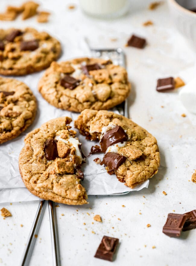 s'mores cookies on cooling rack