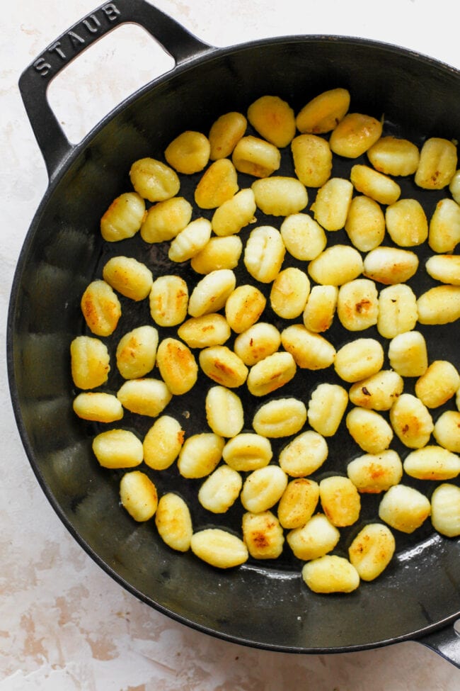 Crispy gnocchi in skillet