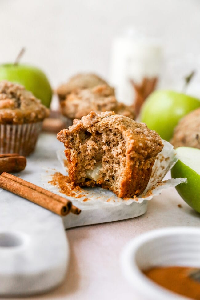 bite out of an apple cinnamon muffin