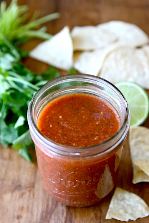 homemade salsa in jar 