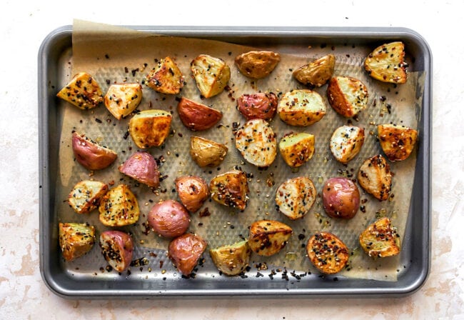 Everything Bagel Roasted Potatoes on sheet pan
