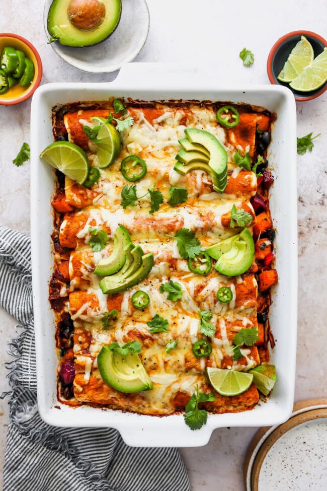 butternut squash enchiladas in pan