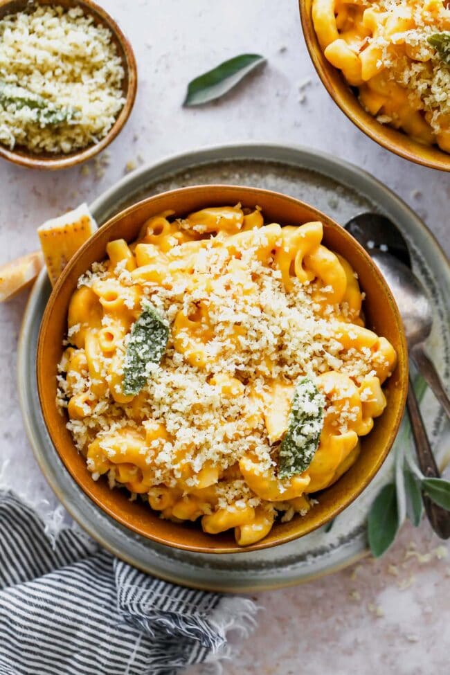 Pumpkin Mac and Cheese in bowl 