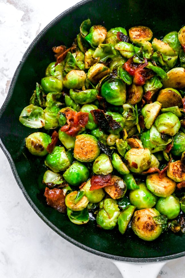 brussels sprouts with bacon in skillet