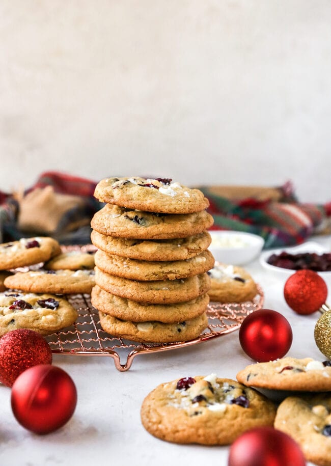 stack of white chocolate cranberry cookies