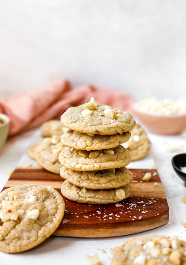 stack of white chocolate macadamia nut cookies