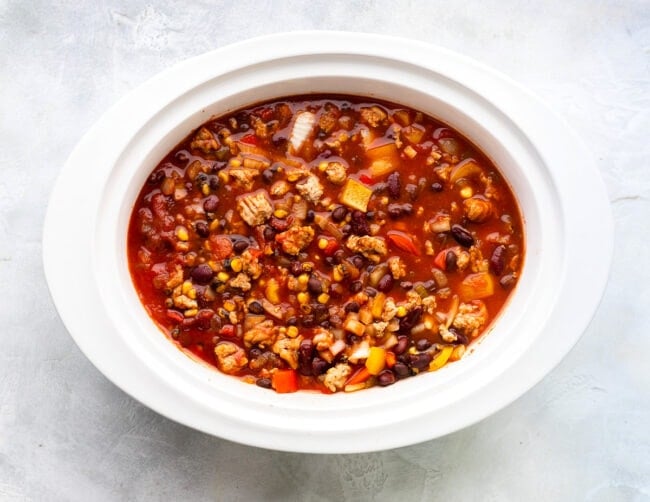 turkey chili in crockpot. 