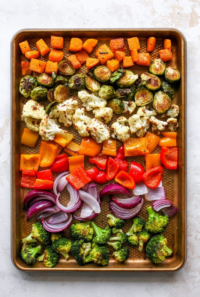 Roasted vegetables on pan