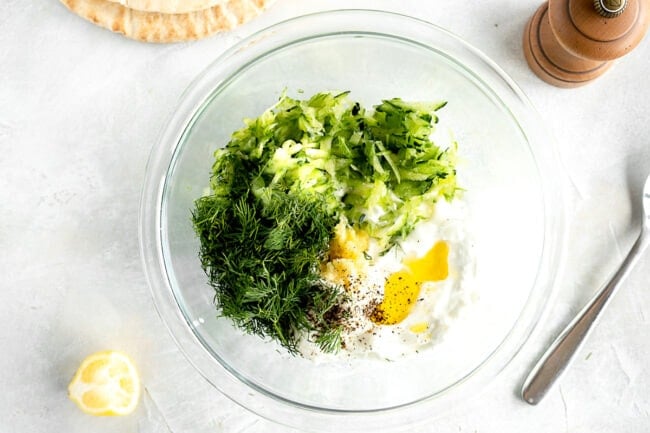 tzatziki ingredients in bowl