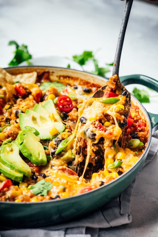 cheesy vegetarian taco skillet in pan 