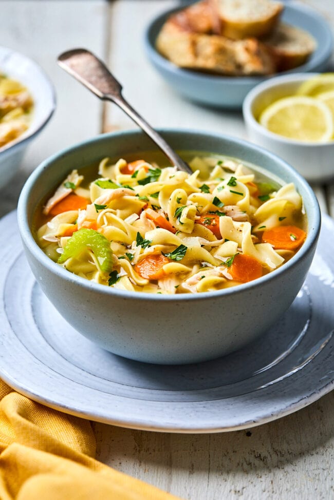 chicken noodle soup in bowl