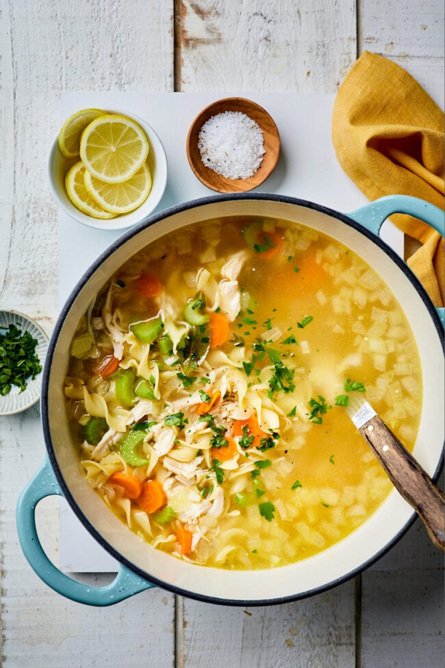 chicken noodle soup in pot