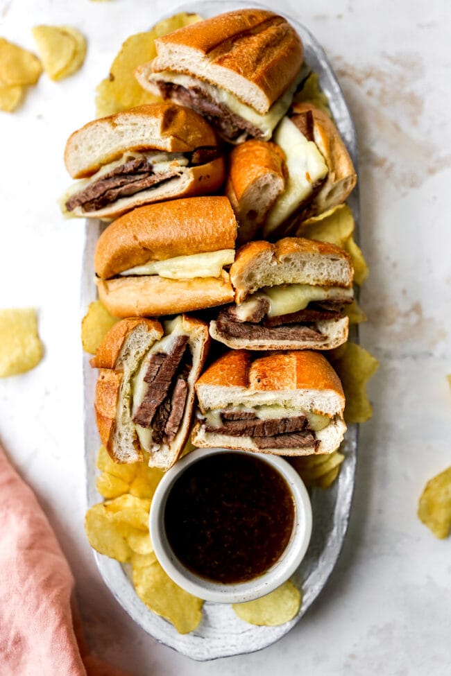 French Dip Sandwiches on platter 