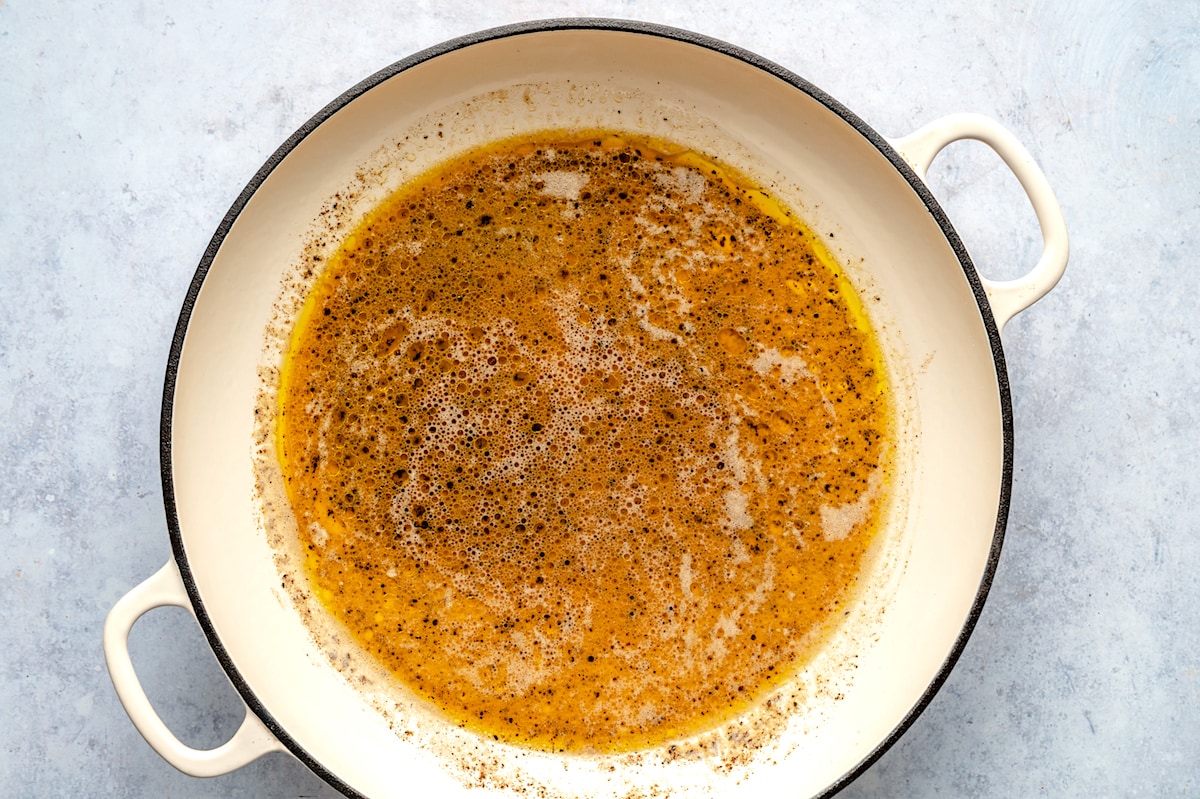 cacio e pepe sauce in skillet. 