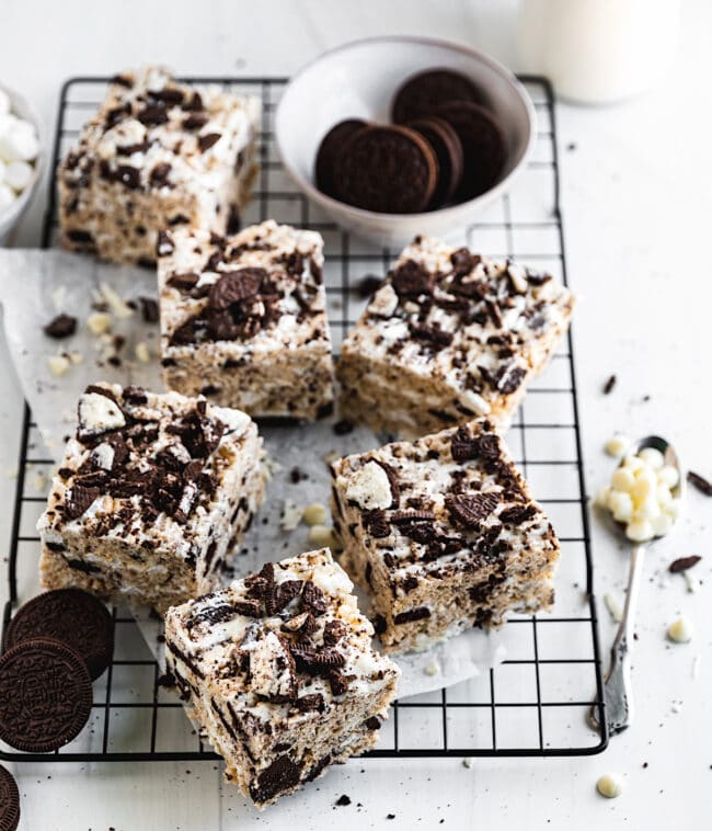 Oreo Rice Krispie Treats on rack