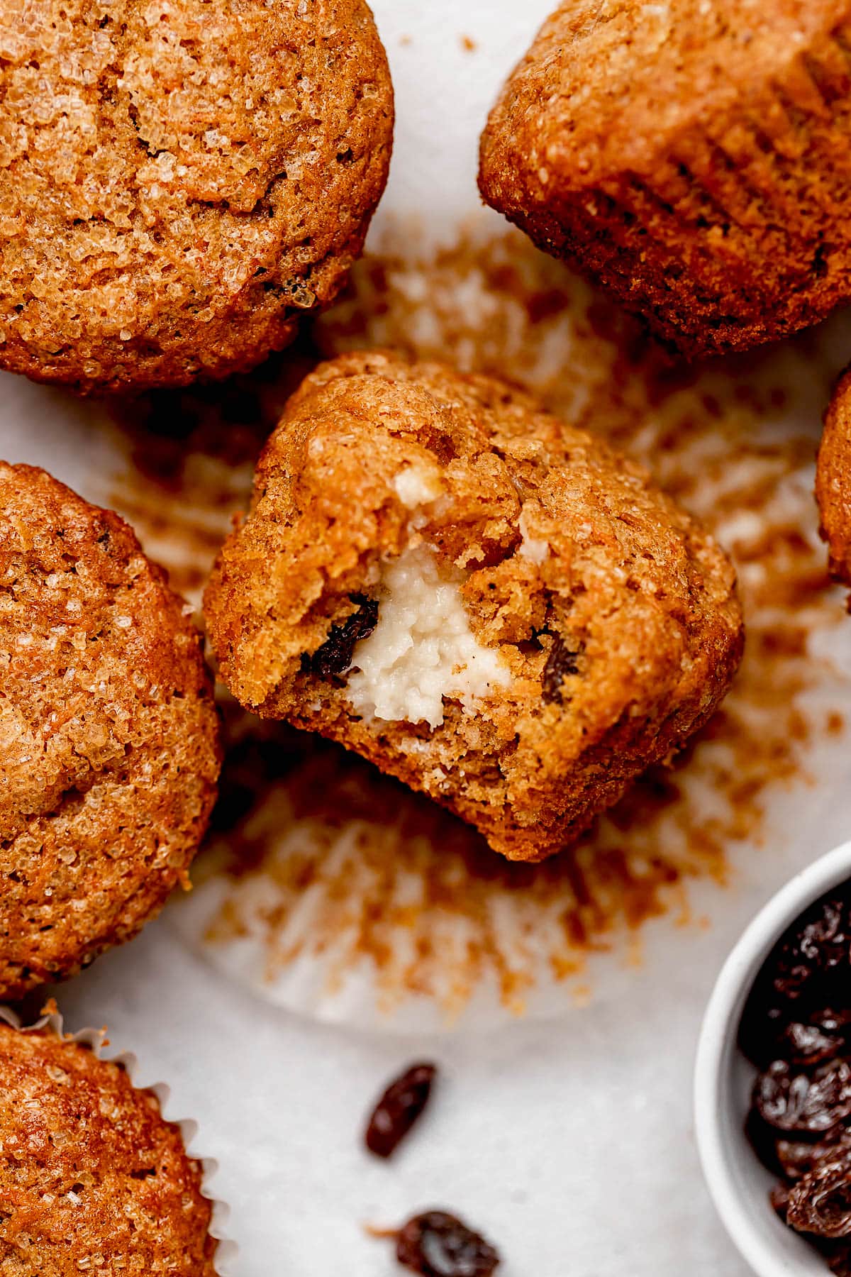 carrot cake muffin with cream cheese filling. 