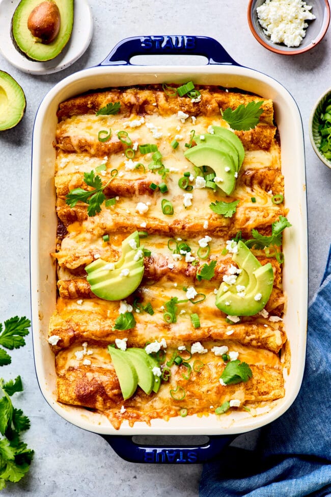 black bean enchiladas in pan