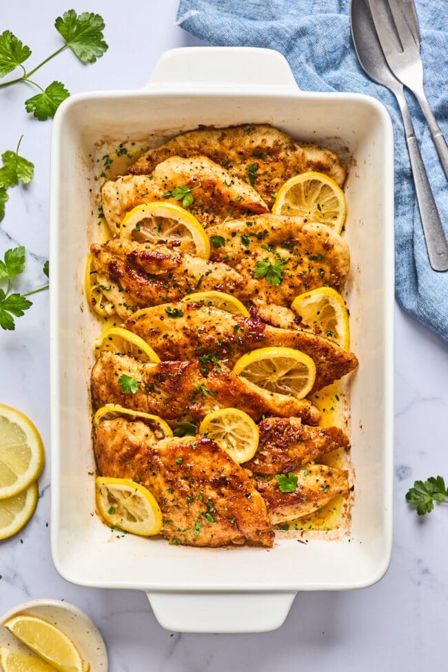 Lemon butter chicken in pan