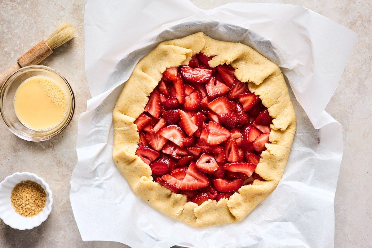 galette dough filled with fresh strawberry slices.