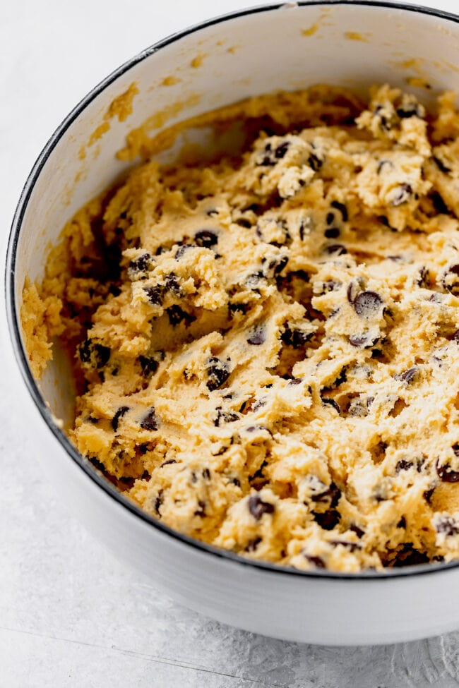chocolate chip pudding cookie dough in bowl