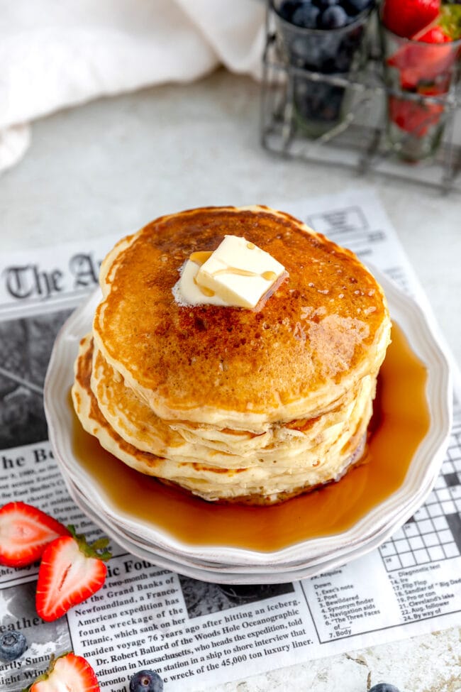 buttermilk pancakes on plate. 