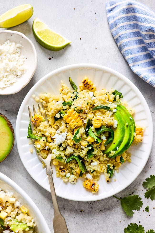 corn avocado quinoa salad on plate