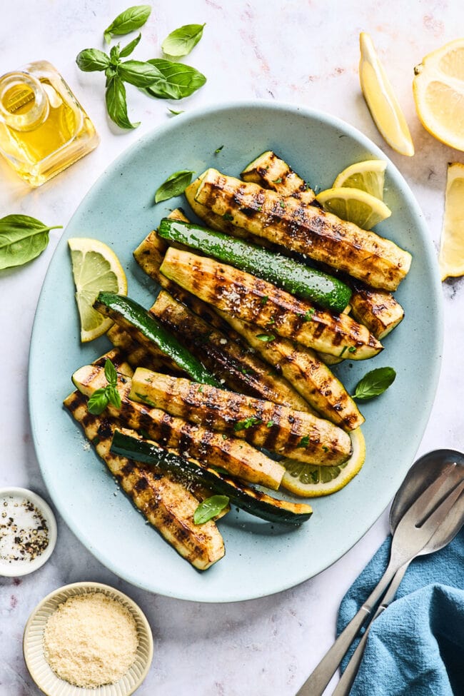 grilled zucchini on platter