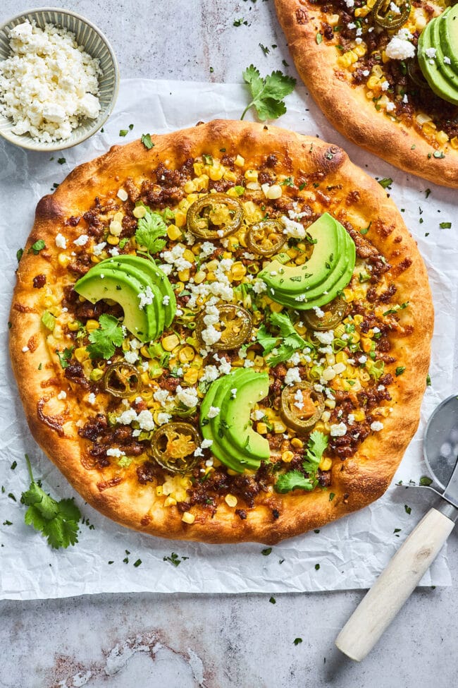 chorizo corn pizza