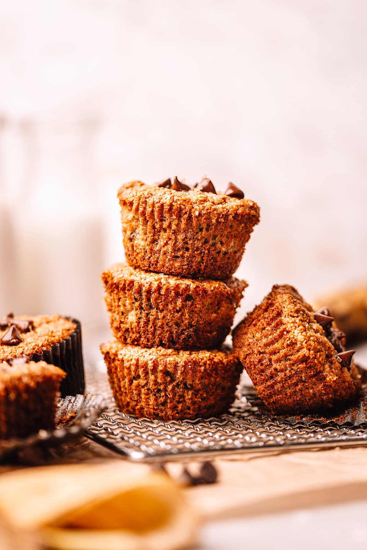 stack of healthy banana muffins.