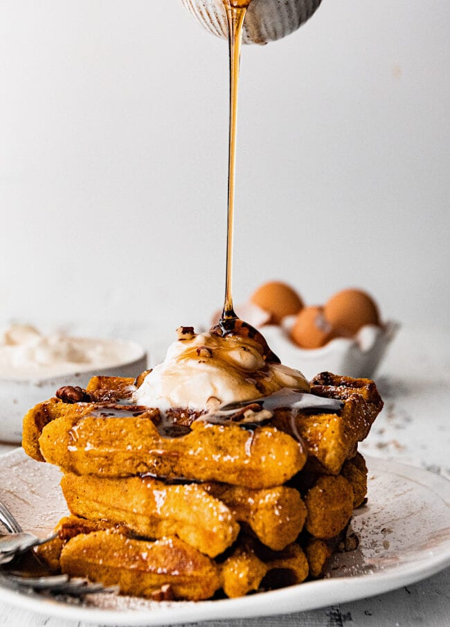 pumpkin waffles with maple syrup