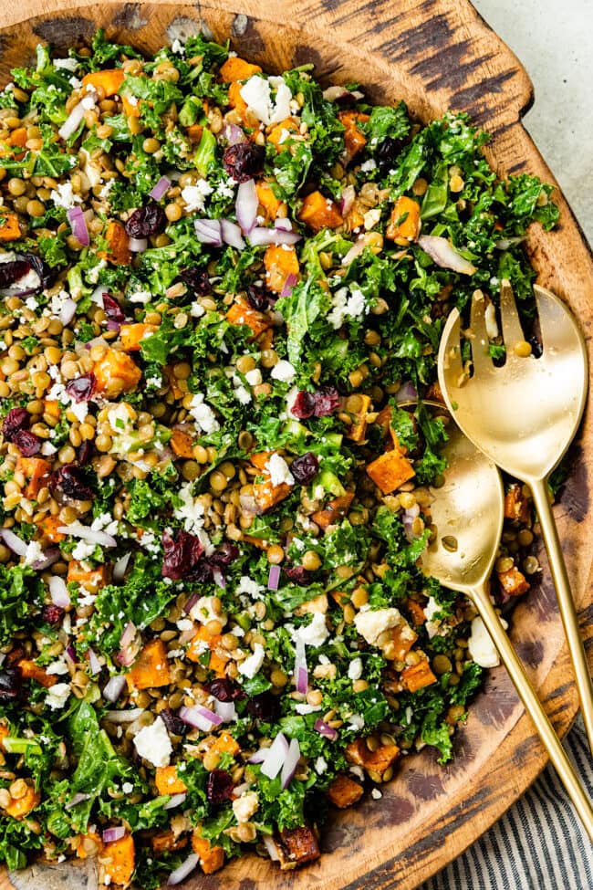 sweet potato lentil salad in bowl