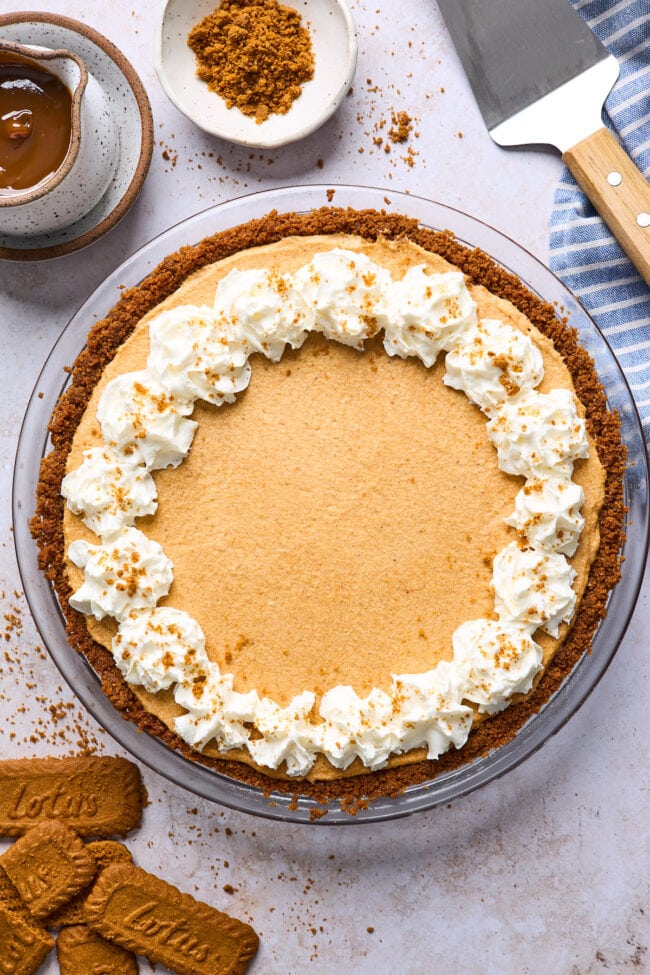 Biscoff Pumpkin Pie with whipped cream