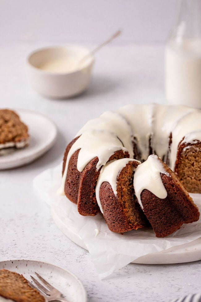 banana bundt cake cut into slices