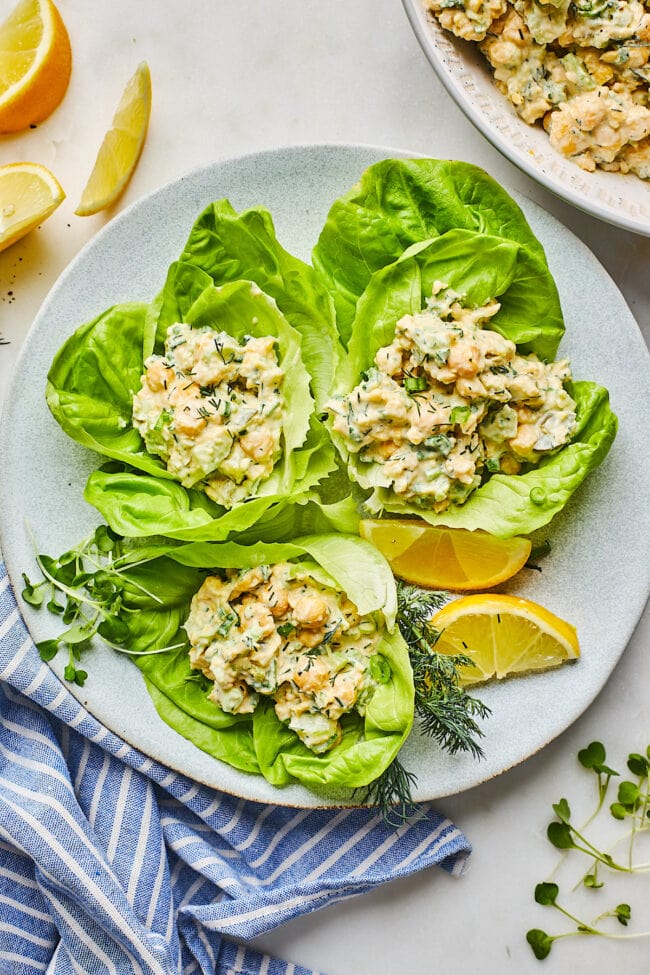 chickpea salad in lettuce wraps