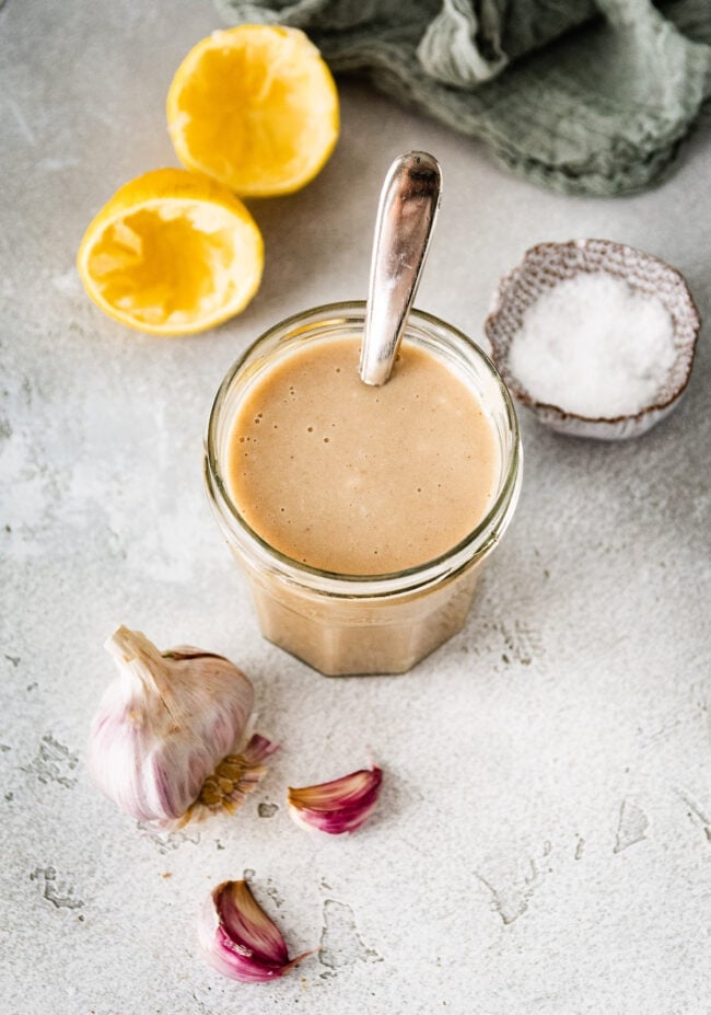 tahini dressing in jar