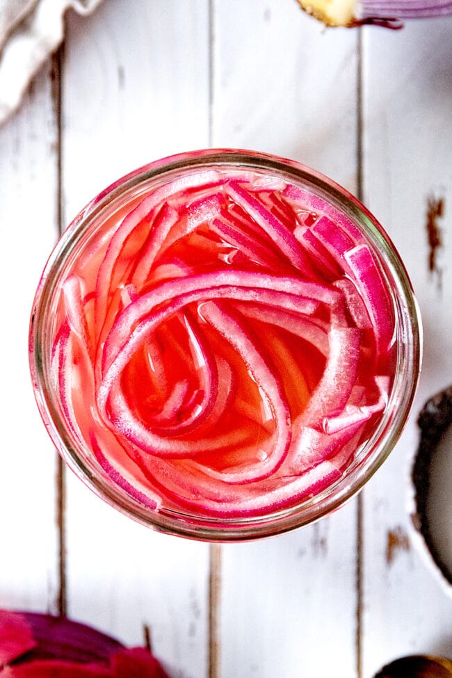 pickled red onions in jar