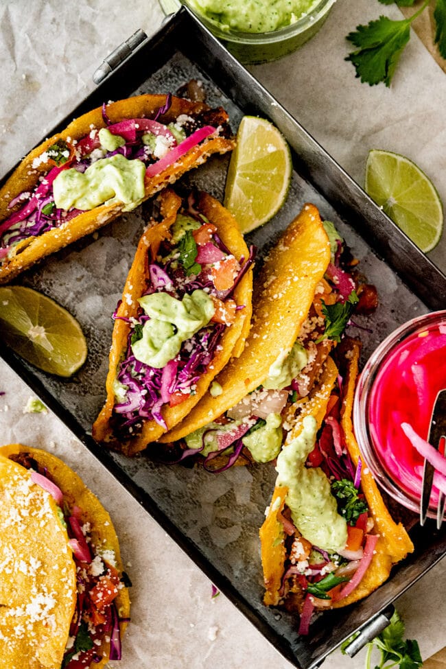 black bean tacos with toppings