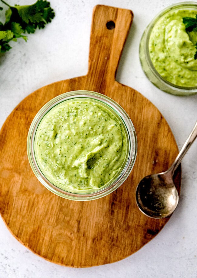 creamy avocado sauce in jar 