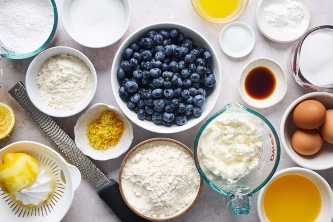 lemon blueberry ricotta cake ingredients.