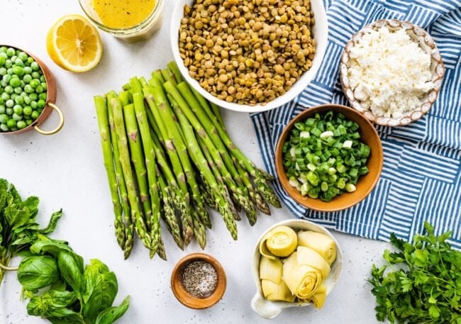 spring lentil salad ingredients.