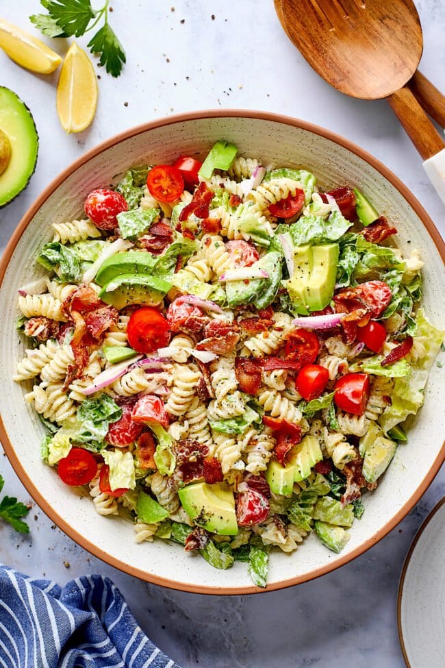 BLT Pasta Salad in bowl. 