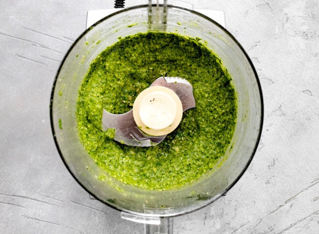 cilantro pesto in food processor. 