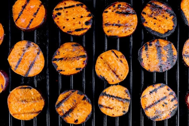 grilled sweet potatoes on a grill.