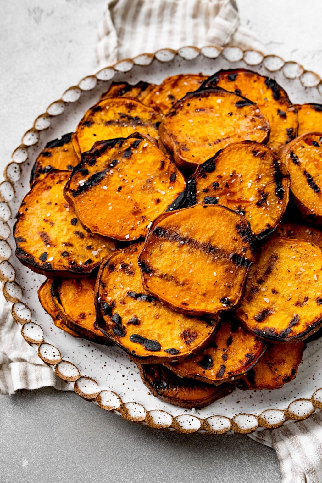 Grilled sweet potato planks with cinnamon honey butter for sweet smoky BBQ side dish